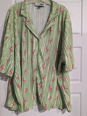 Chaser Light Green Pink Flamingo Button Up